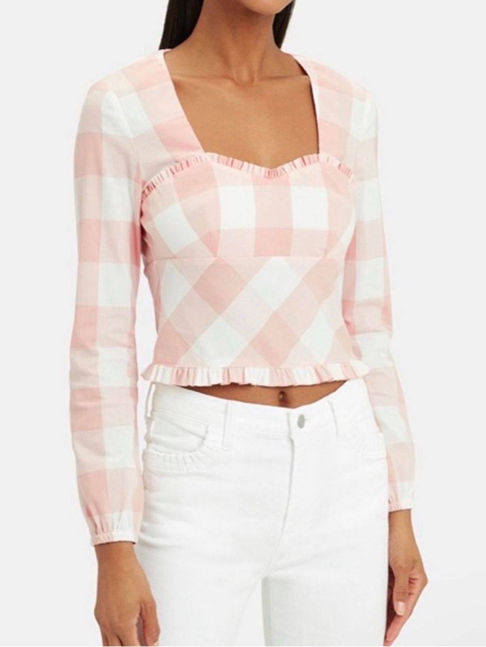Intermix Pink & White Gingham Ruffle Crop Top Size 6 Pastel Check
